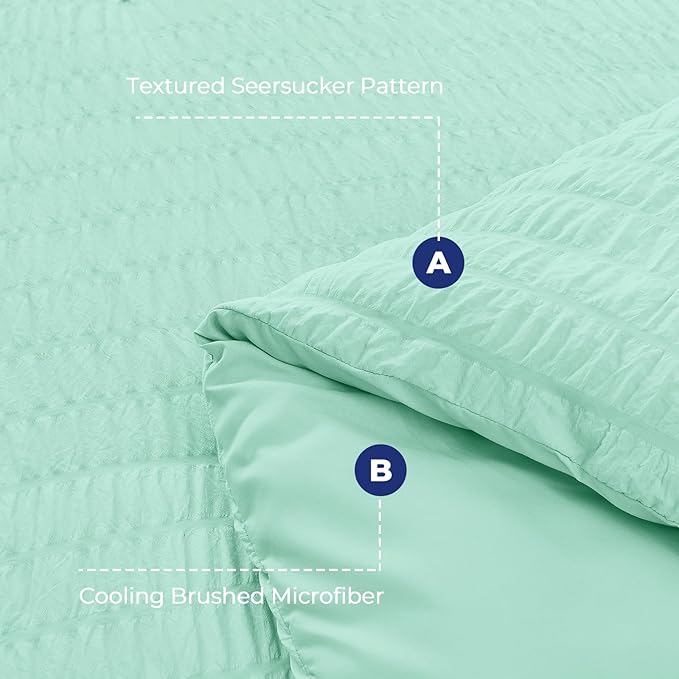 HYMOKEGE Mint Green Twin Comforter Set Seersucker 5 Pieces, All Season Luxury Bed in a Bag for Bedroom, Bedding Set with Comforter, Sheets, Pillowcase & Sham