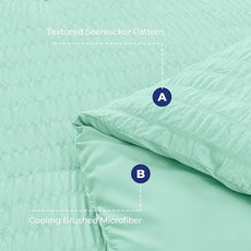 HYMOKEGE Mint Green King Size Comforter Set Seersucker 7 Pieces, All Season Luxury Bed in a Bag for Bedroom, Bedding Set with Comforter, Sheets, Pillowcases & Shams