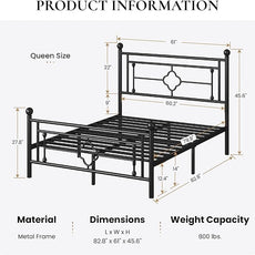 SHA CERLIN 14 Inches Queen Size Metal Platform Bed Frame/Vintage Iron-Art Headboard and Footboard/Mattress Foundation for Storage/No Box Spring Needed/Noise-Free/Easy Assembly/Black