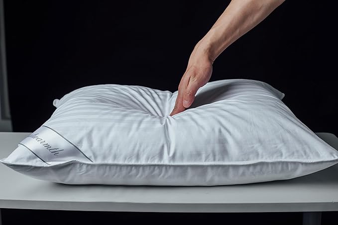 Goose Down Feather Soft Pillows One Pillow 100% Cotton Supportive Bed Pillow Stripe White Color Queen Size 20x30 inch
