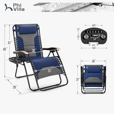 PHI VILLA XXL Oversized Padded Zero Gravity Chair, Foldable Patio Recliner, 30