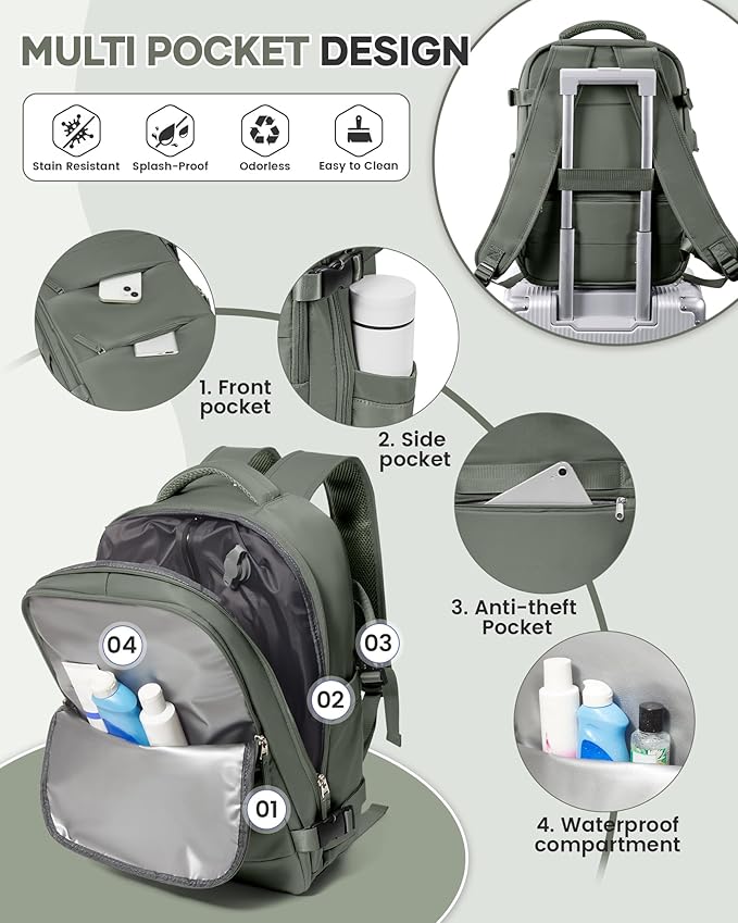 suwasp Vacuum Backpack Travel with Electric Vacpack Pump, Vacuum Compression Bags Travel Backpack for Women Men, Flight Approved Waterproof Carry on Backpacks Laptop Work Weekender Daypack, Green
