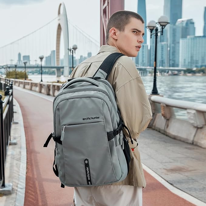 ARCTIC HUNTER AH Travel Carry On 15.6" Laptop Backpack for Men, Large 30L Anti-Theft & Waterproof Backpacks Flight Approved for Business, Commuting, Work, Weekend Casual Daypack, Grey, Silver