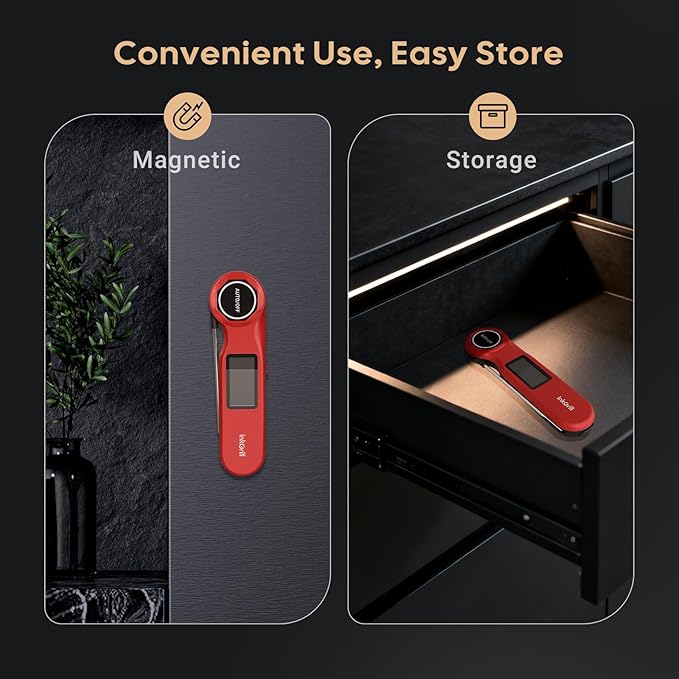 Rechargeable 0.5 Seconds Instant Read Meat Thermometer for Cooking, ±0.5℉ Accuracy Digital Food Thermometer with Large Screen, Waterproof Kitchen Thermometer Magnets for Grilling Frying BBQ