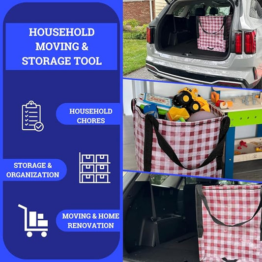 DURASACK Heavy Duty Storage Tote Bag 22-Gallon Rugged Woven Polypropylene Moving Bag, Reusable Self-Standing Design, Holds up to 500 Pounds, Single, Gingham Red