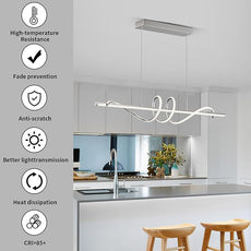 Modern Pendant Light Kitchen Island 39in Dimmable Hanging Lamp 3000k-6000K Adjustable Warm/Nautral/White with Remote Control, Kitchen Island Lighting Chrome Silver