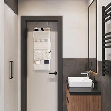 Over the Door Organizer Macrame Boho Nursery Storage with 4 Large Woven Pockets, Hanging Basket for Bathroom, Nursery & Closet Doors, Behind the Door Storage Organizer, Cream White