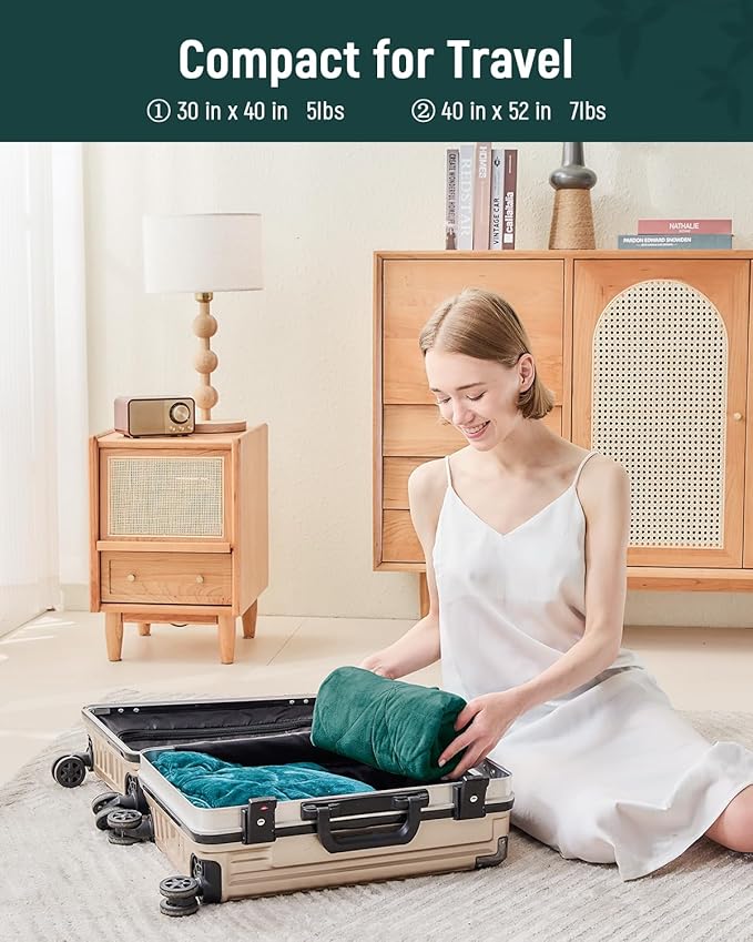 Weighted Lap Blanket 7 lbs for Adults, Luxury Soft Small Weighted Blanket, Compact Portable Weighted Lap Pad for Relaxation, Sleeping, Travel, All-Season Use, Forest Green, 40" x 52"