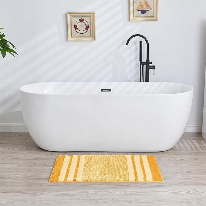 CozeCube Bath mats for Bathroom Non Slip, Fluffy Absorbent Microfiber Bath mat Washable, Aesthetic Bathroom Rugs, Large Harvest Gold Striped Bath mat, Harvest Gold, 36" x 24"