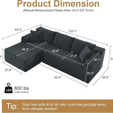 105''Sectional Cloud Couch with L Shaped Chaise,Modern Modular Sectional Sofa,Comfy Sectional Couches for Living Room,Bedroom,Apartment (Dark Grey, 105''W Left Facing Chaise)