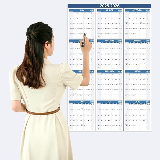 2026 Wall Calendar 34.8" x 22.8" Large Vertical Yearly 2025-2026 Wall Hanging Calenda with Julian Date from July 2025 to June 2026 Thick Paper Calendar 12 Month Annual Planner for Office Fridge(Blue)