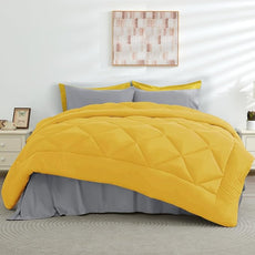 HEVUMYI Full Comforter Set - 7-Piece All Season Bed in a Bag Full, Ultra Soft Bedding Set with Comforter, Flat Sheet, Fitted Sheet, Pillowcases, Pillow Shams, Yellow & Light Grey