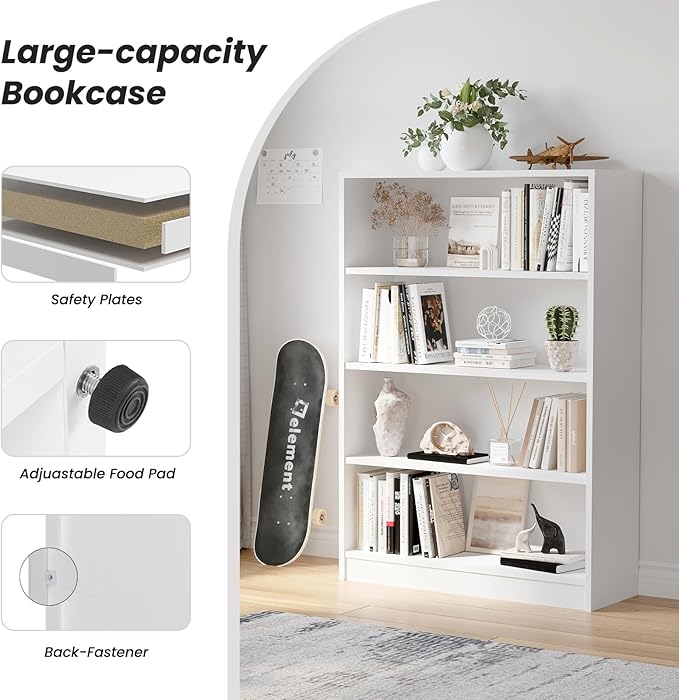 Farini 4 Shelf boockase Display Bookcase Freestanding Wooden Bookshelves for Home Office Living Room,48 Inch Height,White
