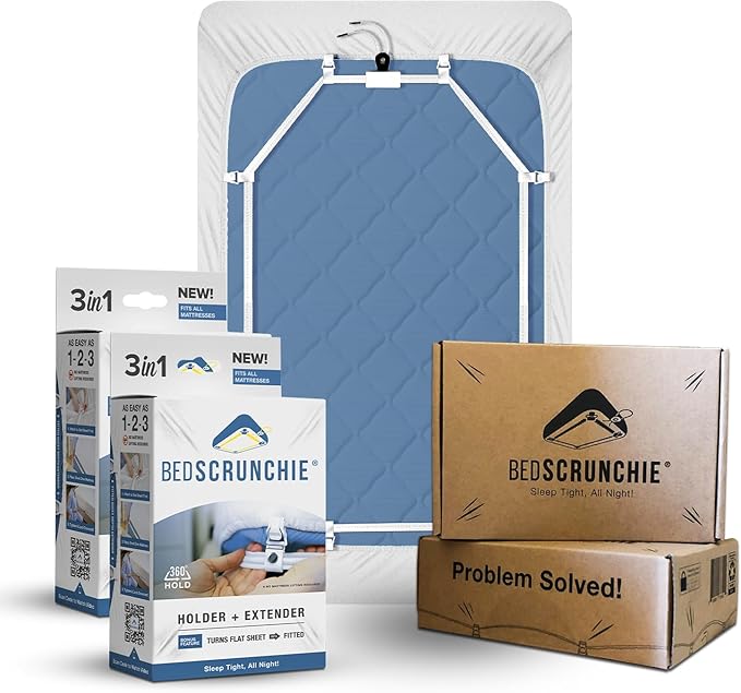 BED SCRUNCHIE Sheet Holder Straps (2 Pack) - Heavy Duty Gripper Clips - Strengthened Parachute Cord - 360 Degree Bed Sheet Tightener - Strongest and Effective Extender - Fits All Mattress Sizes