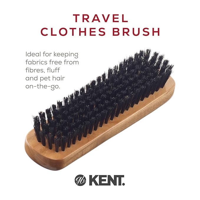 Kent CC2 Finest 100% Handcrafted Black Boar Bristle Cherrywood Clothes Brush and Travel Size Lint Remover for Cashmere, Wool, and Silk - Sweater Fuzz Remover, Suede Brush, lint Remover for Pet Hair