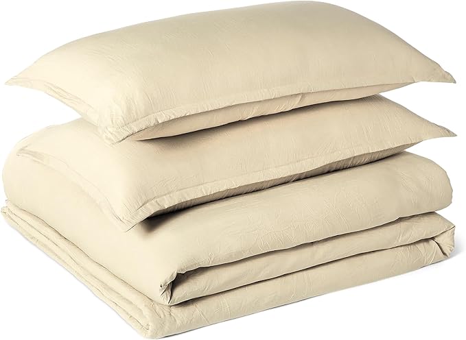 Amazon Basics Brushed Microfiber Comforter Set, Extra Soft with Natural Texture, 3-Piece, King, Beige