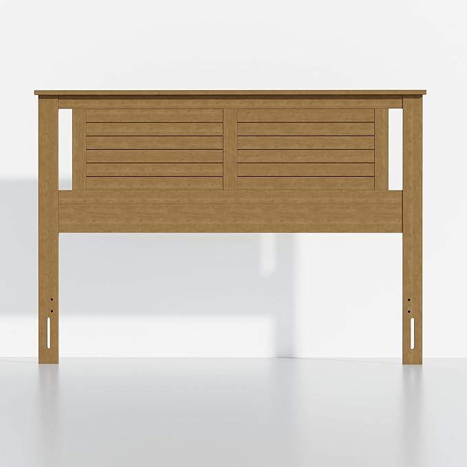 Serene Queen Size Wood Headboard Shiplap-Inspired Panel Design in a Stained Pine Finish