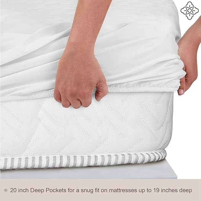 Bioweaves 100% Organic Cotton Mattress Pad Cover, GOTS Certified Cooling 300 GSM Quilted Fitted Mattress Topper & Protector with Soft Cotton Wadding - White, 20 Inch Deep Pocket, King