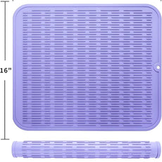 Silicone Dish Drying Mat for Multiple Usage,Easy clean,Eco-friendly,Heat-resistant Silicone Mat for Kitchen Counter or Sink,Refrigerator or Drawer Liner Light Purple XL 18 inches x 16 inches