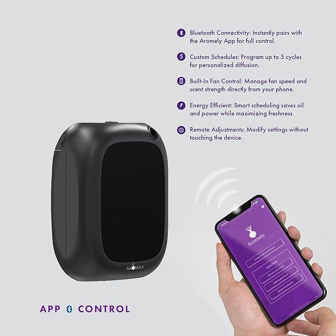Aromely Smart Bluetooth Nebulizing Aromatherapy Scent Diffuser, Essential Oil Diffuser for Home, Spa & Office, Waterless Aroma Diffuser, App Controlled Perfect Air Freshener up to 1,500 SQFT - Black