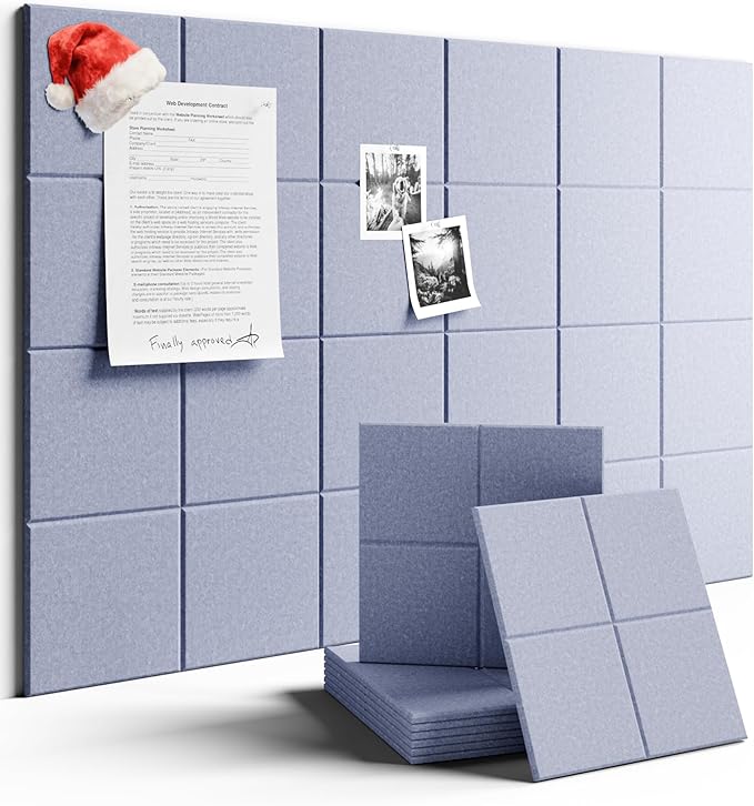 Large Felt Bulletin Board 36" x 24"Cork Board Alternative-6 Pack with 40 Safe Removable Adhesive Tabs, Cork Boards for Walls Cork Board for Home Office Classroom Pin Board-Soft Periwinkle