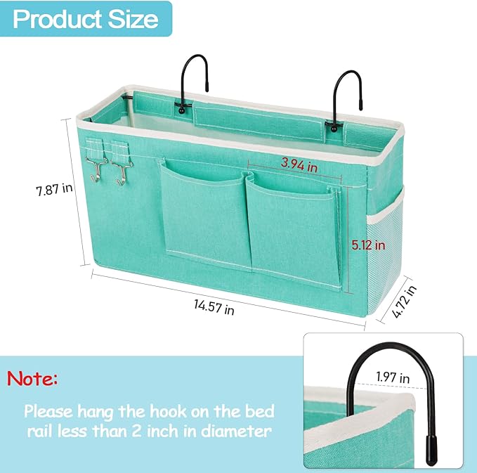 Loghot Bedside Caddy/Bedside Storage Bag Hanging Organizer for Bunk and Hospital Beds,Dorm Rooms Bed Rails,Can be Placed Glasses,Books,Mobile Phones,Keys (2pc Green)