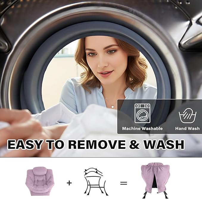 Tiita Lazy Chair with Ottoman, Modern Large Accent Lounge Armchair, Comfy Leisure Sofa Reading Chair with Footrest for Bedroom, Living Room, Dorm Rooms, Garden and Courtyard, Velvet Light Purple