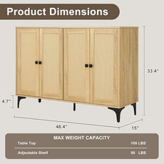 Rattan 2-Door Storage Cabinet Buffet - Boho Small Sideboard with Adjustable Shelves for Pantry Kitchen Entryway, Natural Weave 23.6