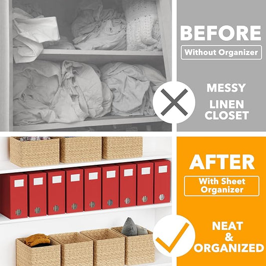 SpaceAid 9 Pack Bed Sheet Organizers and Storage, Foldable Sheet Organizer with Window for Linen Closet, Set Folder Keeper for Queen & King Size Bedding Storage (Red)