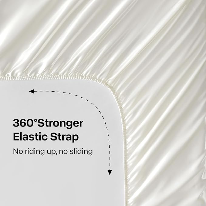 BEDELITE Satin Sheets Full Size Bed Set, Luxury Soft Ivory White Silky Sheet for Hair and Skin, Similar to Silk Bed Sheets Set 4 Pieces with 1 Deep Pocket Fitted Sheet, 1 Flat Sheet, and 2 Pillowcases