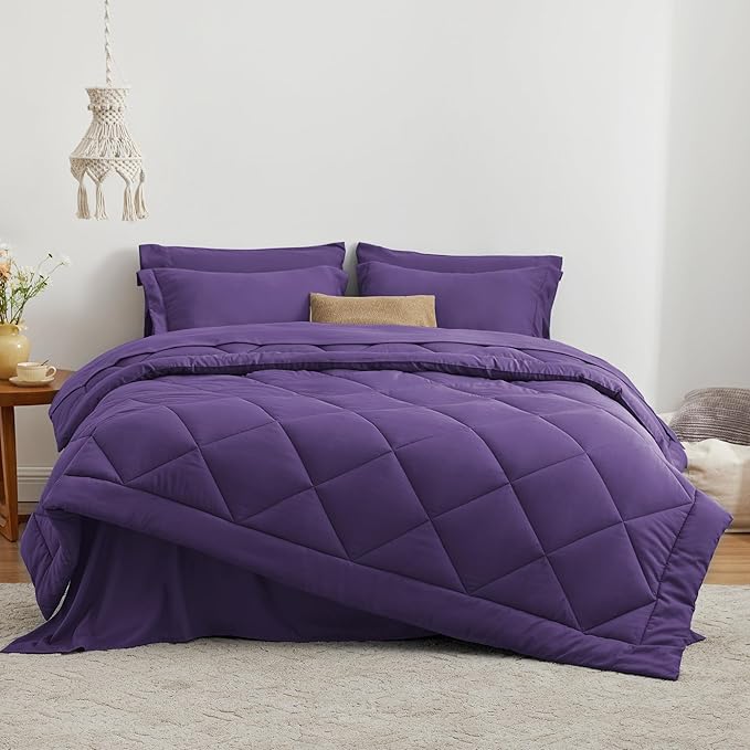 Love's cabin Twin XL Comforter Set Purple, 5 Pieces Twin XL Bed in a Bag, All Season Bedding Sets with 1 Comforter, 1 Flat Sheet, 1 Fitted Sheet, 1 Pillowcase and 1 Pillow Sham