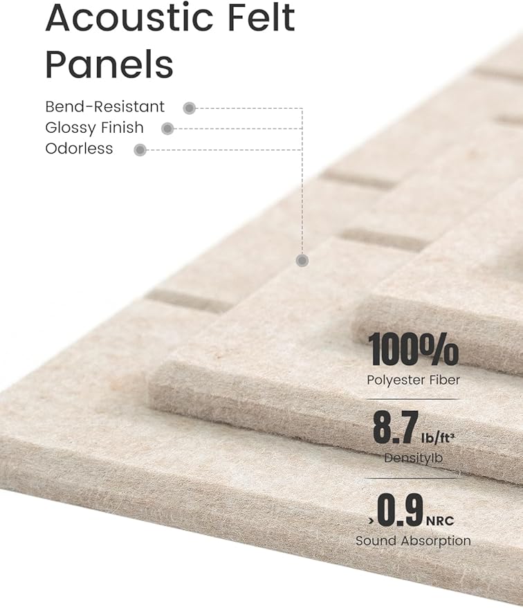 Felt Bulletin Board Tiles -28"x18" with 40 Adhesive Tabs, Cork Board Alternative for Office Decor, Push Pin Board Wall Organizer 6-Pack (Oatmeal)
