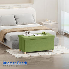 BRIAN & DANY 30 Inches Folding Storage Ottoman Bench, Ottoman with Storage Bench for Bedroom, Living Room, Entryway, Foot Rest with Legs, Bright Green