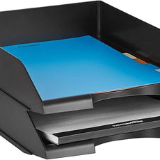 Amazon Basics Rectangular, Stackable Office Letter Organizer Desk Tray, Black, Pack of 2