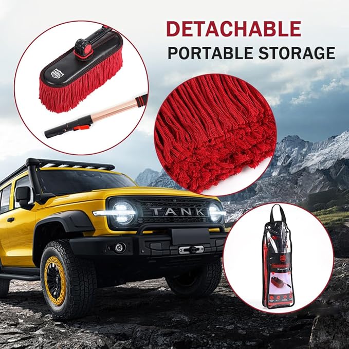 Car Duster Exterior Scratch Free-Stocking Stuffers Gifts for Men Women-Car Dust Brush with Extendable Telescoping Handle to Remove Dust Pollen,for Truck,and Motorcycle,Wax Cotton Hair