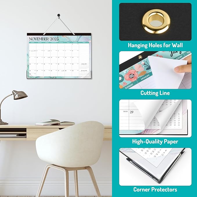 Forvencer Desk Calendar 2026, 26 Months Calendar Runs from November 2025 to December 2027, 17" x 12" Large 2026 Wall Calendar Monthly Planner with Plastic Cover for Home School Office