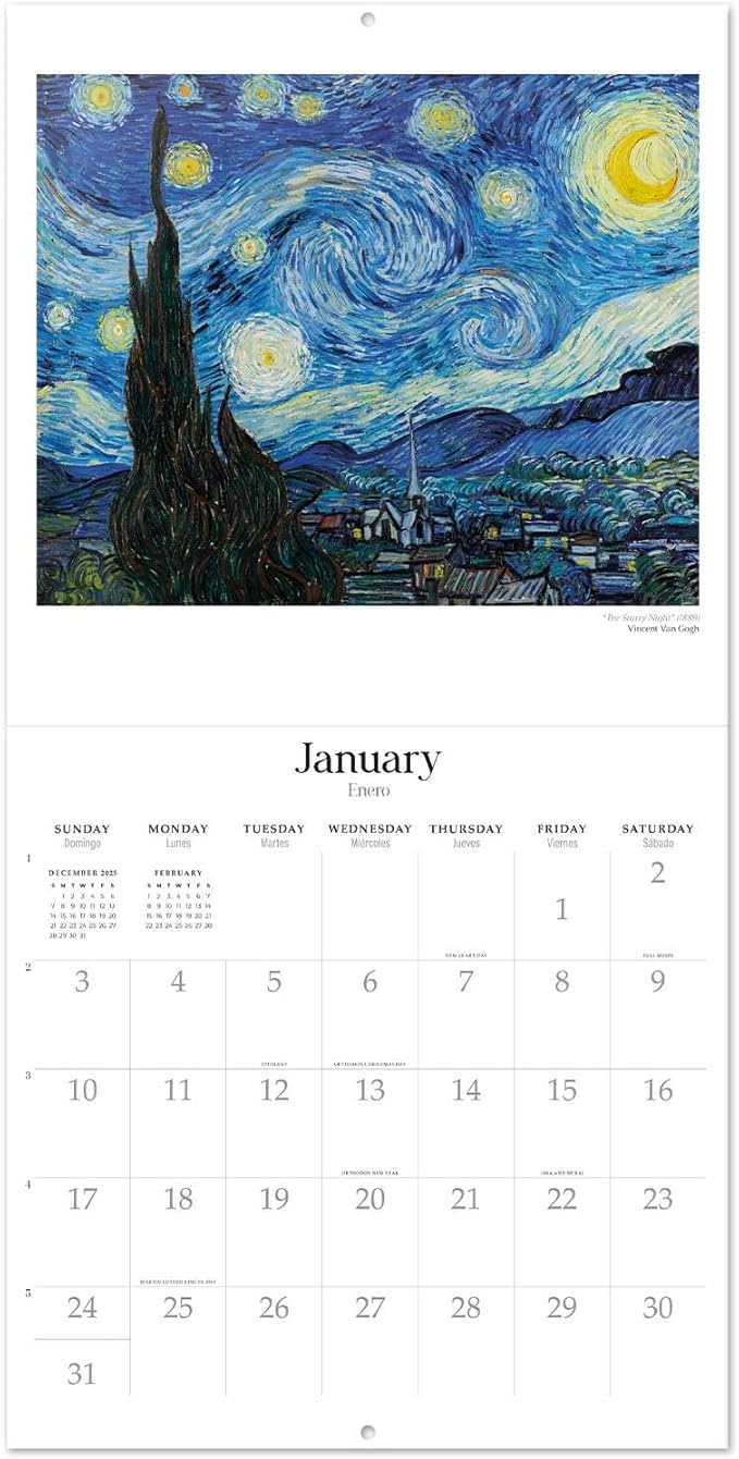 Art Masterpieces Wall Calendar 2026 12" x 12" FSC® Plastic Free - Starts Week On Sunday | Family Planner Art Calendar 2026