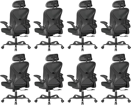 ZZH Ergonomic Office Chair Set of 8 with Adjustable Lumbar Support and Headrest, Mesh Home Office Desk Chair with Wheels and Flip-up Arms, Black