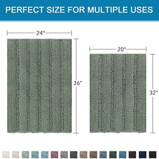 H.VERSAILTEX 2 Piece Bathroom Rugs Bath Mats Sets Super Absorbent Chenille Striped Bath Mats Non Skid Machine Wash Dry Rugs for Bathroom Floor (Green Bay, 24 x 36 Plus 20 x 32 - Inches)