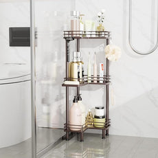 Consumest Corner Shower Caddy Standing - 3-Tier Stainless Steel Shower Organizer with Soap Holder and 4 Hooks, Large Capacity Corner Shelf Stand for Bathroom, Rest Room, Bronze