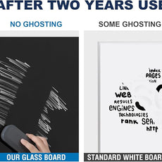 TSJ OFFICE Glass Dry-Erase Board - 36 x 24 Inches Wall Mounted Black Glass Magnetic Whiteboard, Frameless Large White Board for Office, Home & School