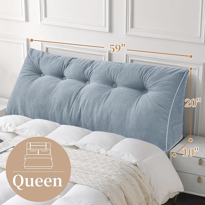 Sasttie Headboard Pillow Queen, Triangular Wedge Pillow Headboard, Wedge Headboard Pillow for Bed Sofa, Daybed Pillows for Sitting up, Reading or Working with Removable Cover, Greyish Blue