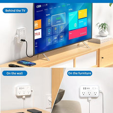 10 ft Flat Extension Cord, Flat Plug Power Strip with 6 Outlets 4 USB Ports, Wall Mounted Outlet Extender, Overload Protection for Indoor, Home, Office Supplies, Dorm Room Essentials