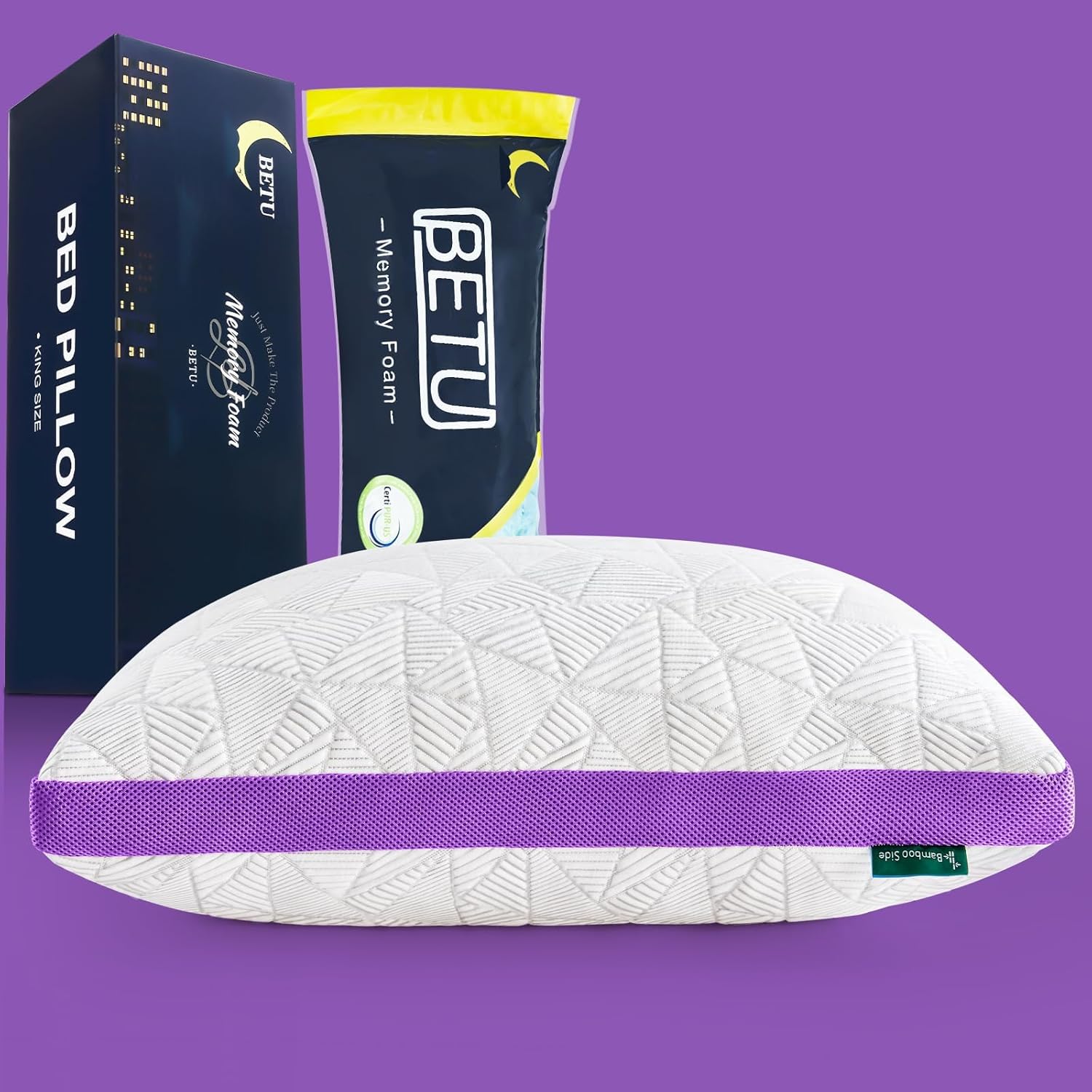 BETU Standard Pillow, Cooling Shredded Memory Foam Pillow for Hot Sleepers College Dorm Room Essentials, Adjustable Firm Gel Cool Pillow for Back Pain and Side Sleeping, Birthday Gifts for Boyfriend Dormly