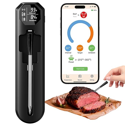 BlueSwan Wireless Meat Thermometer Digital, Food Thermometer Bluetooth 820 ft Range with APP for Grill, Smoker, Oven, Magnetic Design for BBQ, Cooking, Valentines Day Gift for Him, Gifts for Men