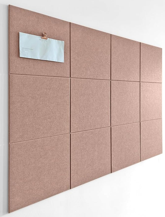 Felt Wall Tiles | Large Cork Board Alternative | Aesthetic Felt Bulletin Board for Office, Home & Classroom | Large Cork Boards for Walls Pinboard (12-Pack) | Terracotta