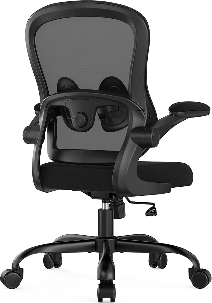Office Chair Ergonomic Desk Chair - Mesh Comfy Home Desk Office Chairs with Wheels Adjustable Lumbar Support Flip up Armrest Executive Rolling Swivel Teacher Task Computer Chair Black