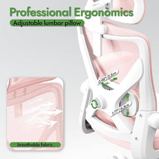 Pink Ergonomic Office Chair: Mesh Desk Chair Comfy with Adjustable Lumbar Support 330lbs High Back Computer Gaming Chair - Big and Tall Office Chairs with Headrest - Adults Home Office