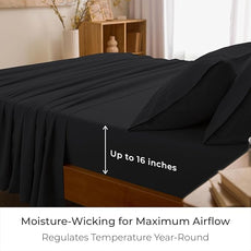 Mellanni Split King Sheet Set - 7-Piece Iconic Collection Bedding, (Including 4 Pillowcases), 16-Inch Deep Pocket, Easy Care, Extra Soft, Cooling Sheets, Brushed Microfiber - Black