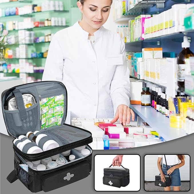 Medicine Storage Bag, Medical Bag Pill Bottle Organizer for Emergency, Medicine Box Empty with Small Portable Pouch, First Aid Box for Travel and Home Storage